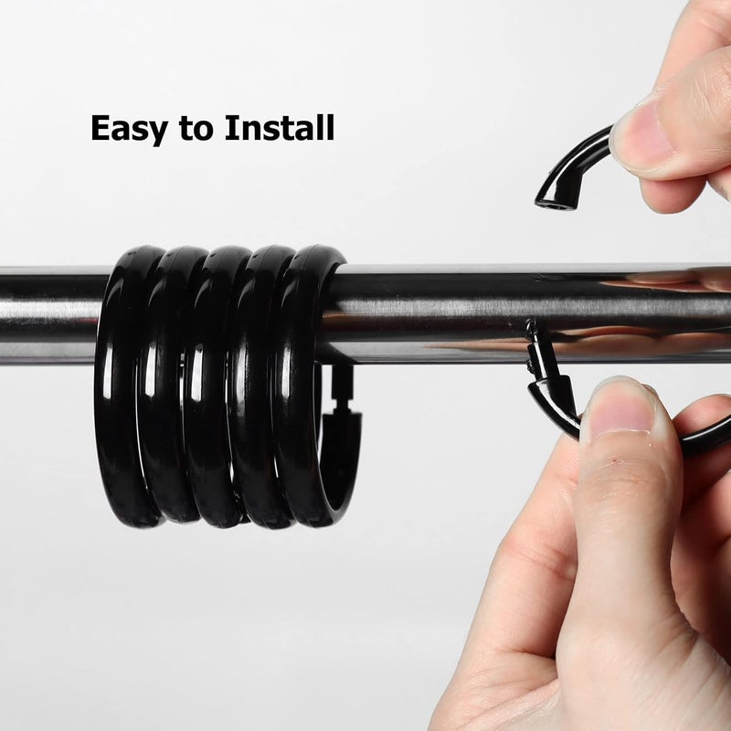 Ulable Premium Plastic Shower Curtain Rings Shower Curtain Hooks Gliding on Standard Shower Rods Easy Snap Closure (O Shape,Black,12Pcs) - Image 5